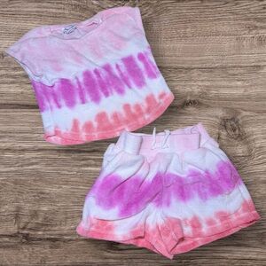 Pink and Purple Tie-Dye Top and Shorts Set